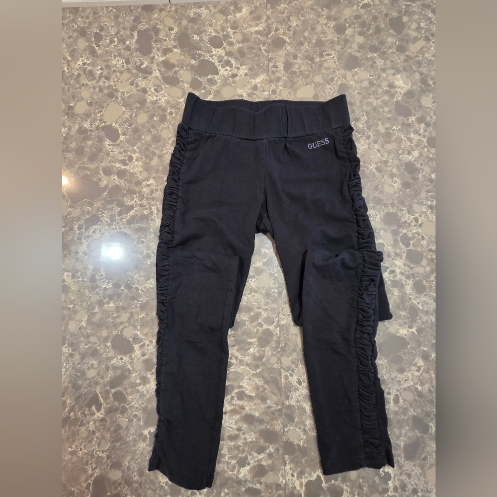GUESS Womens Black Ruffle Side Leggings